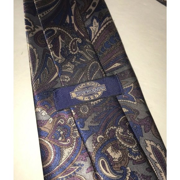 Towncraft Mens Neck Tie Polyester Paisley USA Brown Navy Purple Gold - Picture 3 of 4